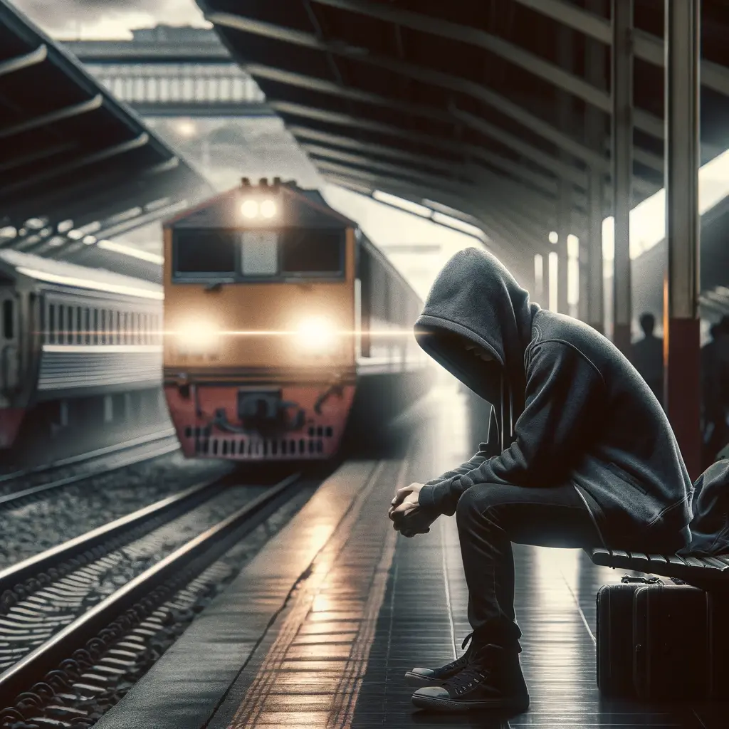 Samotny mężczyzna na peronie